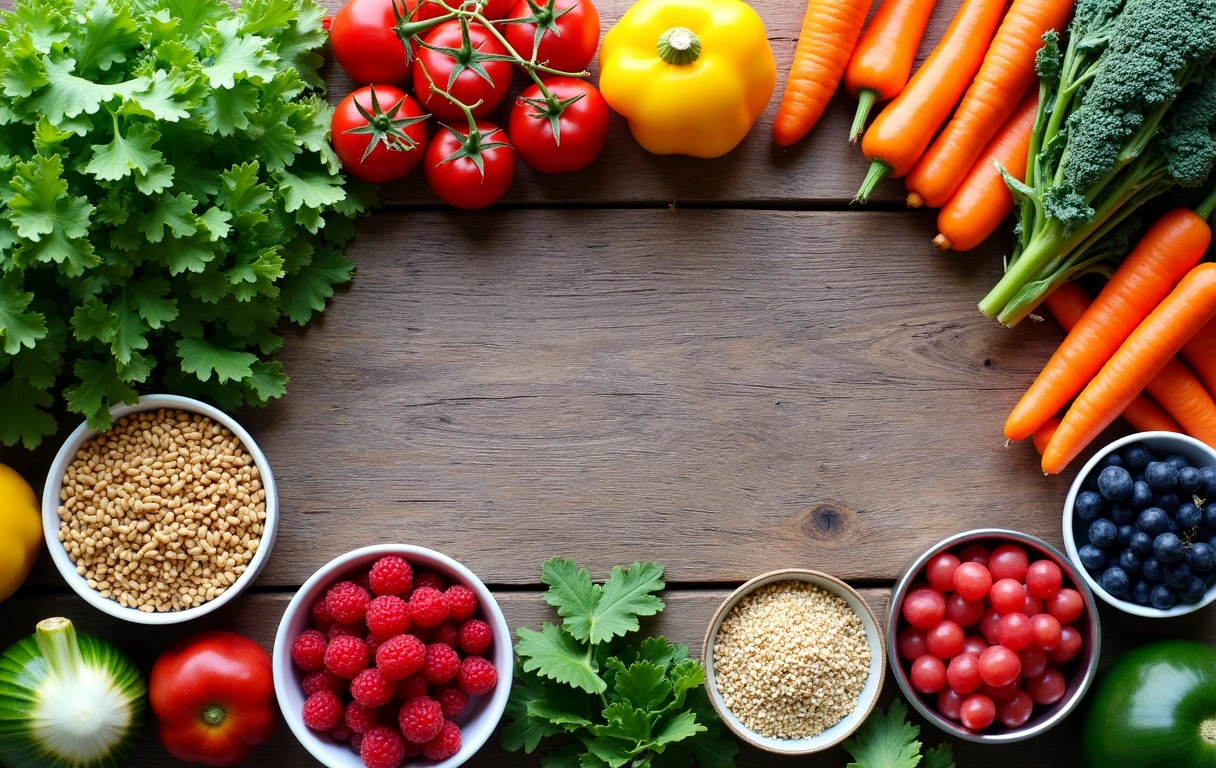Mesa llena de alimentos saludables